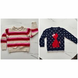 Baby Gap Toddler Girl Sweater Bundle 4T + 4-5 Pink Red Striped Cat